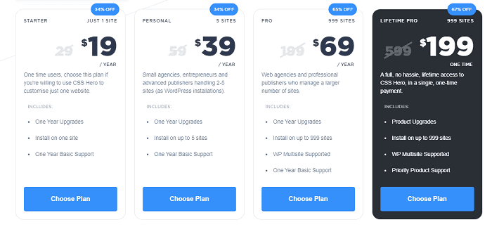 CSS Hero Pricing