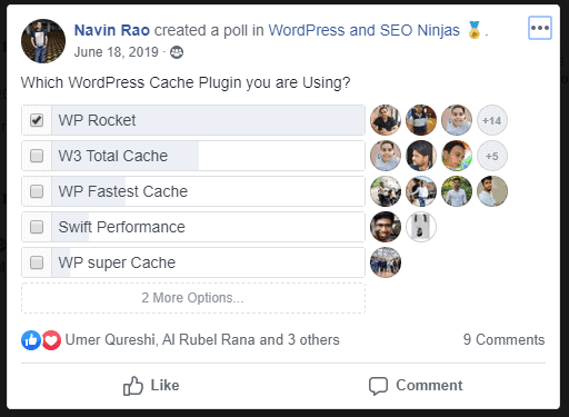 wp rocket facebook poll result