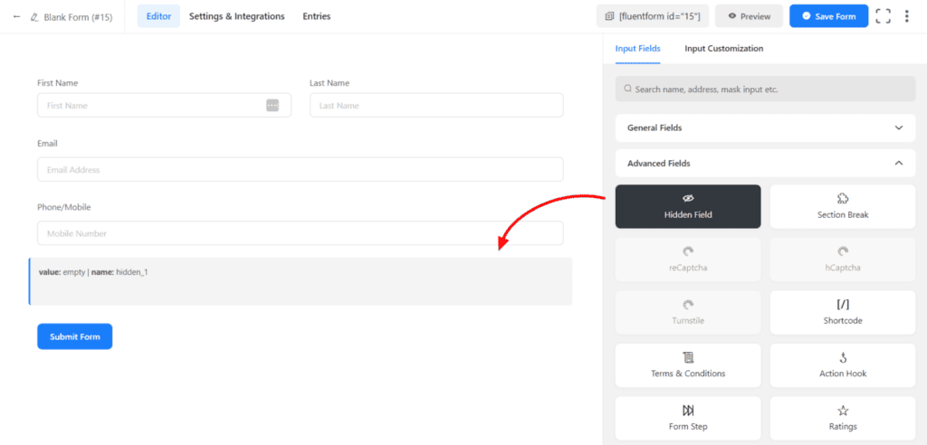 How to Add a Hidden Input Field in Fluent Forms